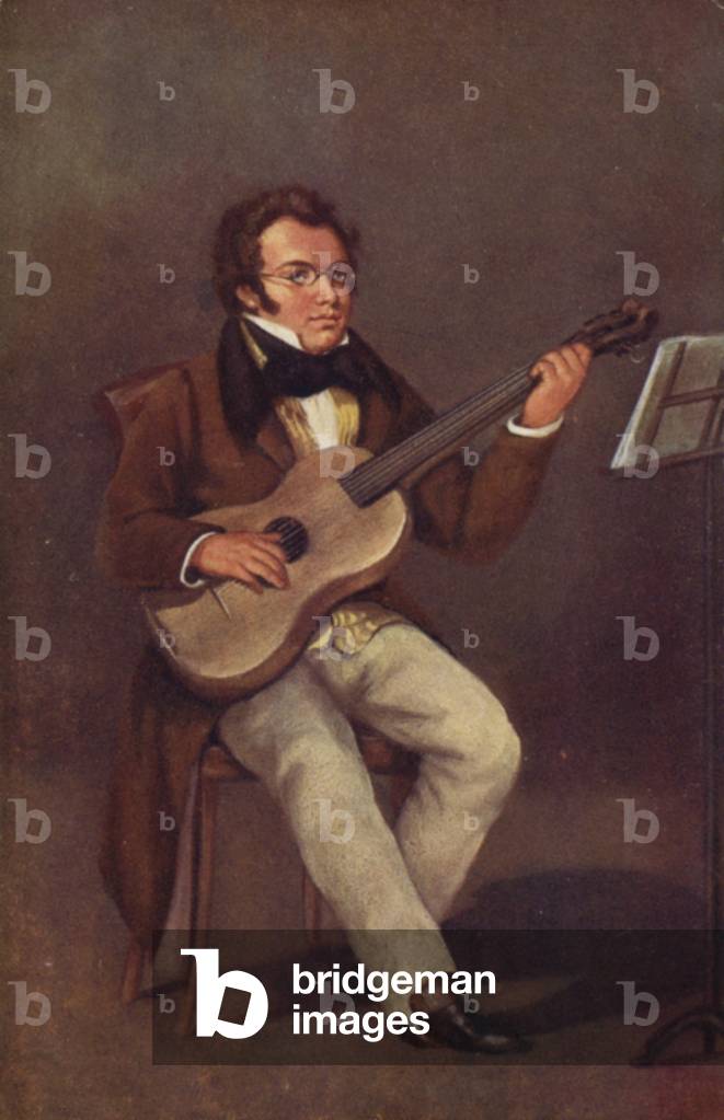 Portrait of Franz Schubert (colour litho)