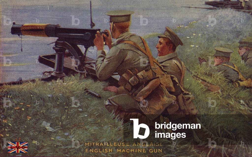 British machine gun, World War I (colour litho)