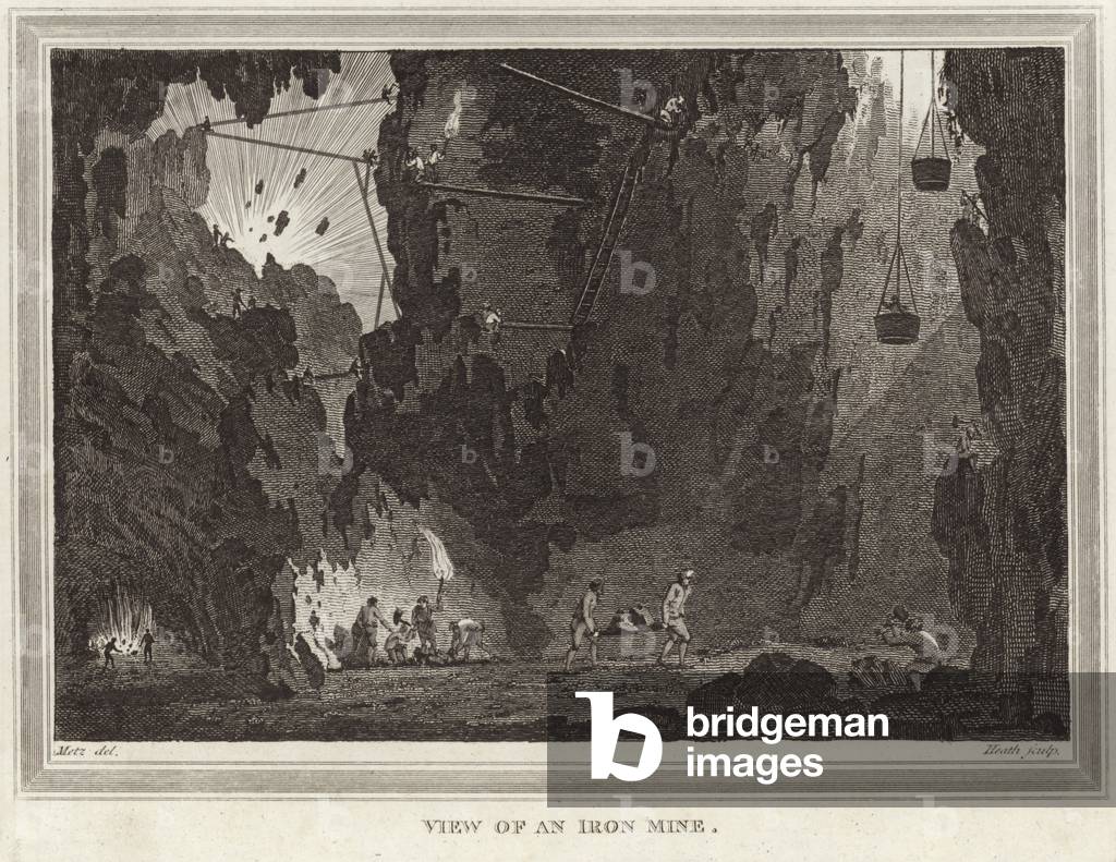 View of an iron mine (engraving)