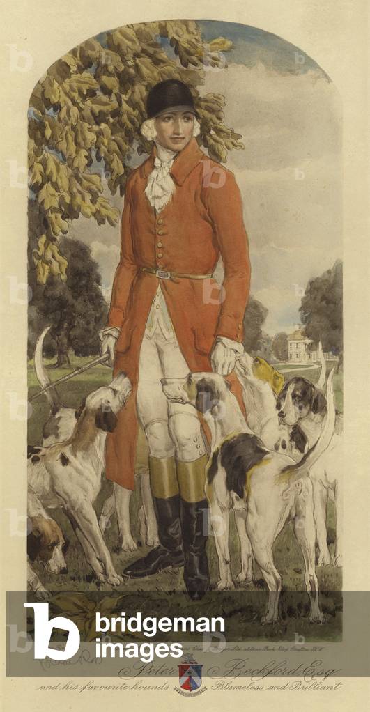 Peter Beckford Esq and his favourite hounds Shameless and Brilliant (colour litho)