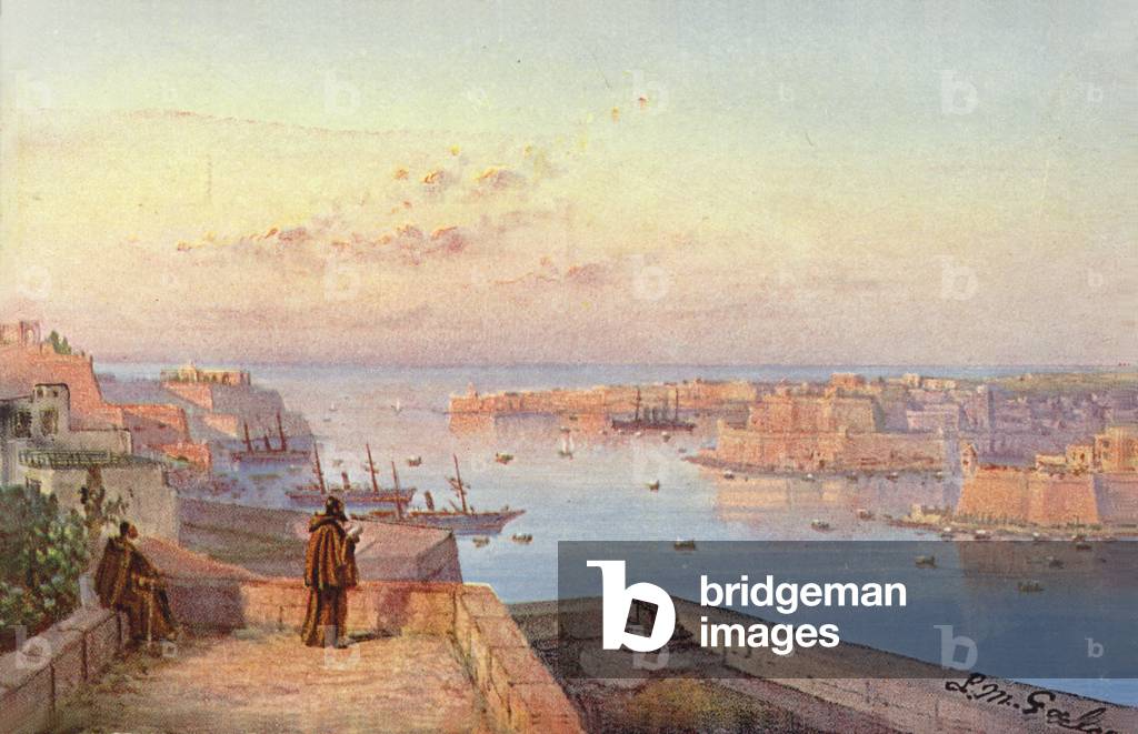 Grand Harbour, Malta (colour litho)