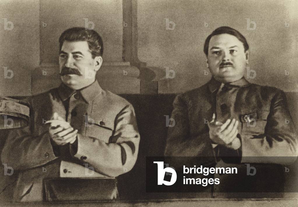 Soviet leaders Joseph Stalin and Andrei Zhdanov, 1936 (b/w photo)