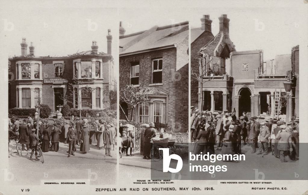 Three scenes from the zeppelin air raid on Southend (b/w photo)