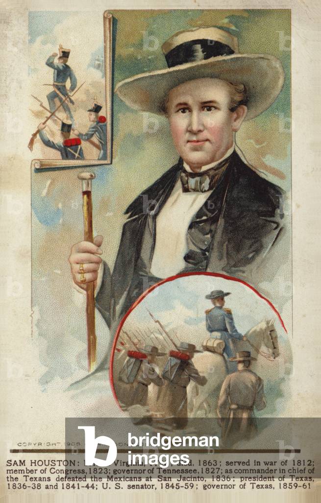 Sam Houston (coloured lithograph)