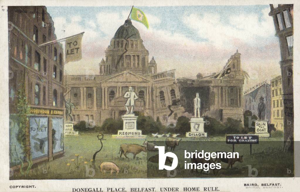 Donegall Place, Belfast, under Home Rule (colour litho)