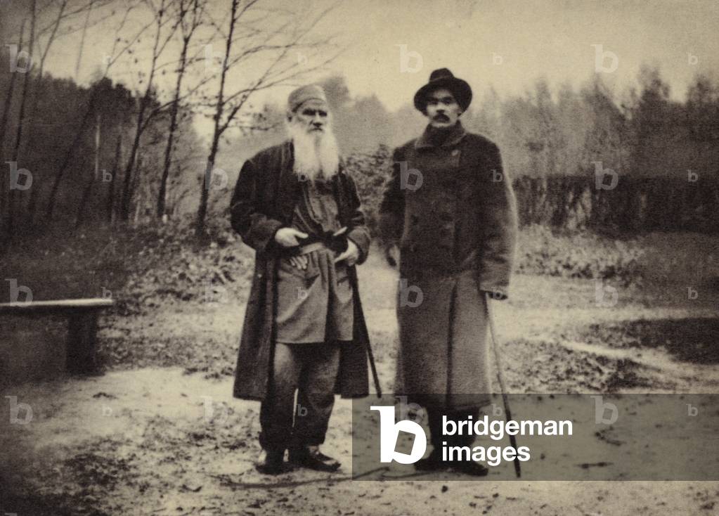 Leo Tolstoy and Maxim Gorky (b/w photo)
