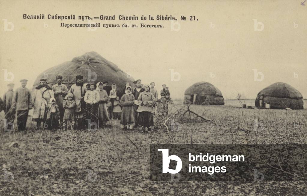 Migrants' camp near Bogotol Station, Krasnoyarsk region, Trans-Siberian Railway, Russia, c1905 (b/w photo)