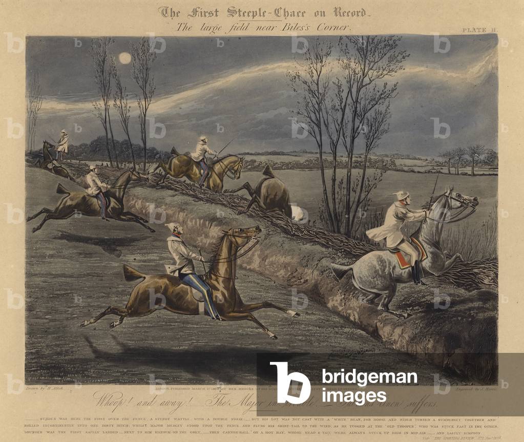 The First Steeple Chase on Record, 1839 (colour litho)