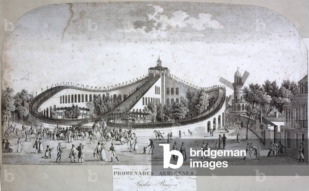 Promenades Aeriennes, roller coaster built in the Jardin Baujon in Paris in 1817 (engraving)