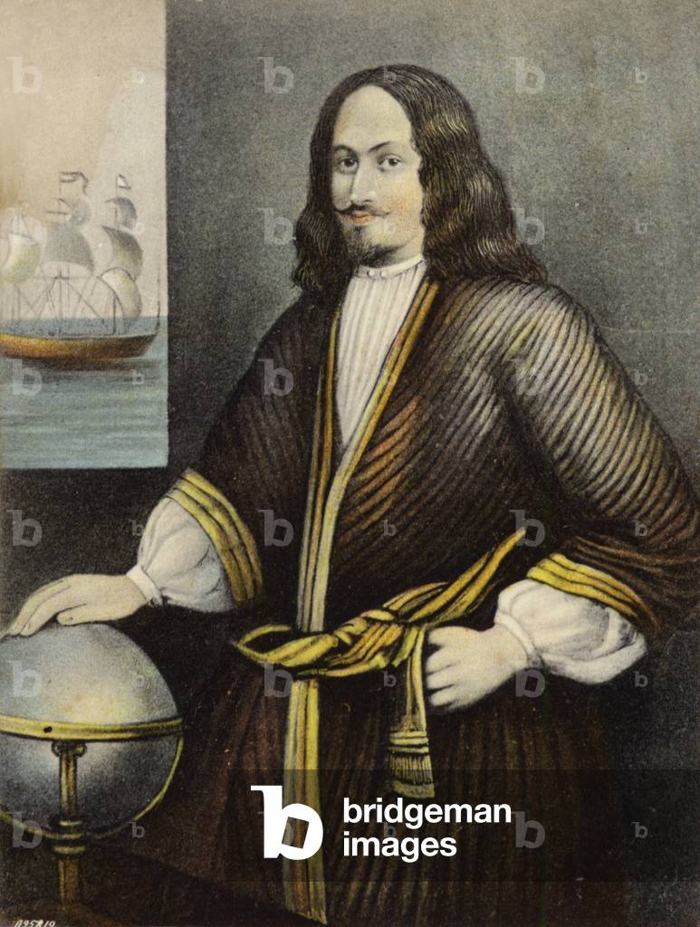 Sir George Somers (1554-1610), English admiral (colour litho)