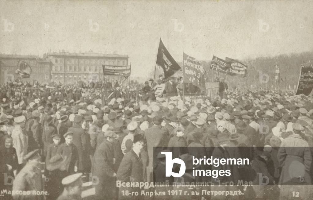May Day celebrations on the Field of Mars, Petrograd, Russian Revolution, 1917 (b/w photo)