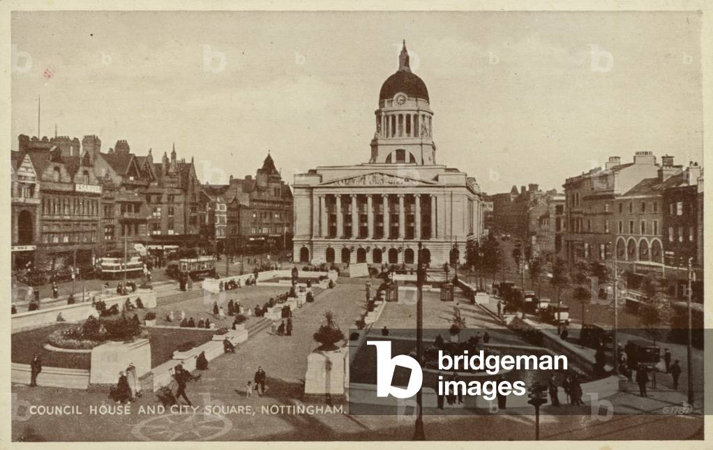 Council House and City Square, Nottingham (b/w photo)