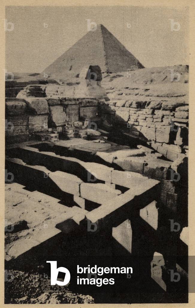 The Sphinx Temple, Giza, Egypt (b/w photo)