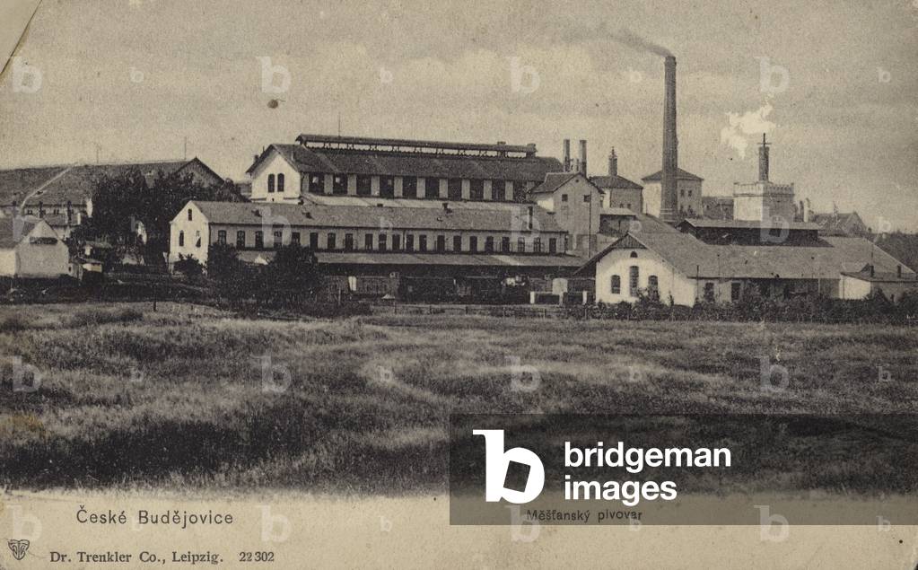 Budweiser Budvar Brewery, Ceske Budejovice in Bohemia, Austro-Hungarian Empire (now Czech Republic), late 19th Century (b/w photo)