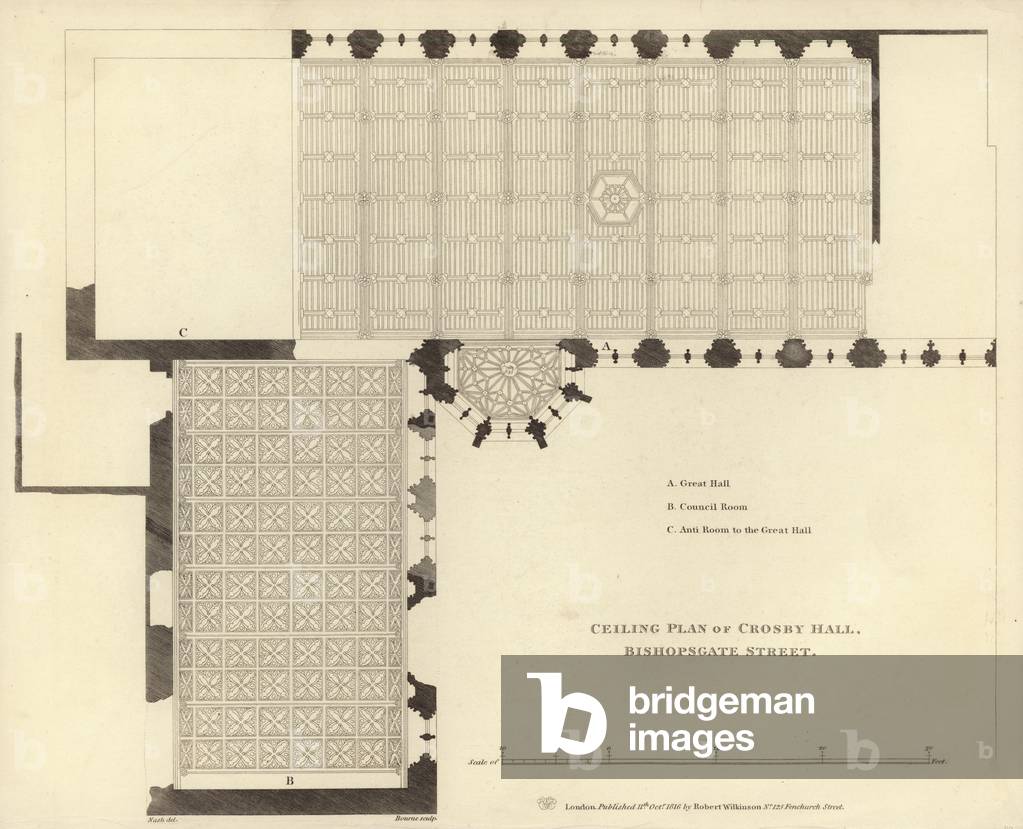Ceiling plan of Crosby Hall (engraving)