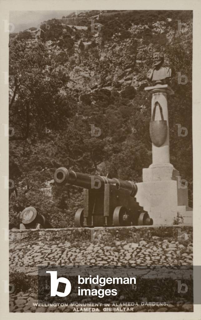 Wellington Monument in Alameda Gardens, Alameda, Gibraltar (b/w photo)