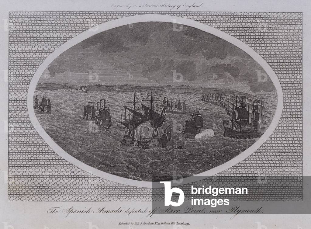 The Spanish Armada defeated off Starr Point, near Plymouth (engraving)