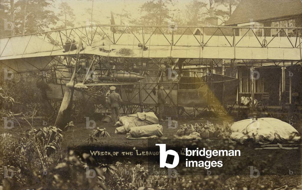 Wreck of the British Army airship Morning Post, Farnborough, Hampshire, 4 May 1911 (b/w photo)