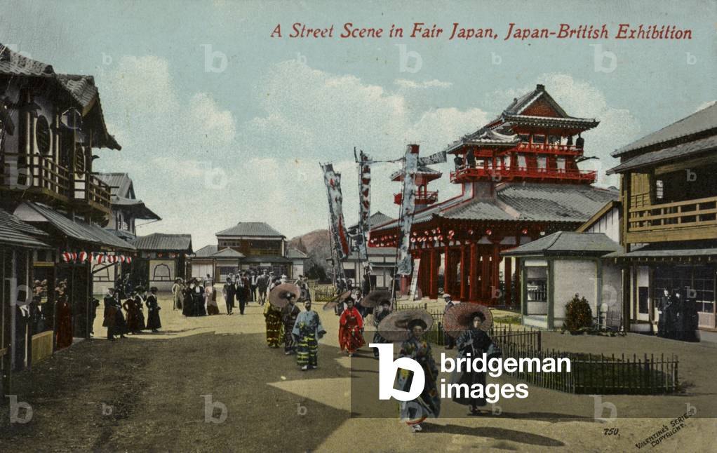 A street scene in Fair Japan, Japan-British Exhibition, London 1910 (coloured photo)