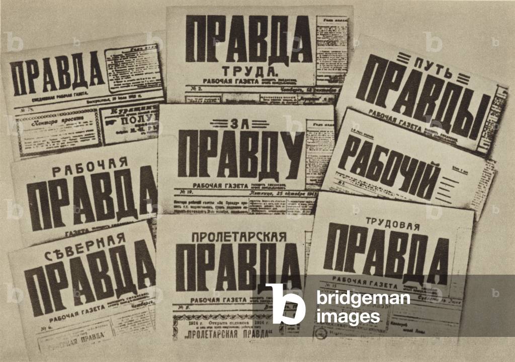 Early issues of the Russian Bolshevik newspaper Pravda, 1912 (b/w photo)