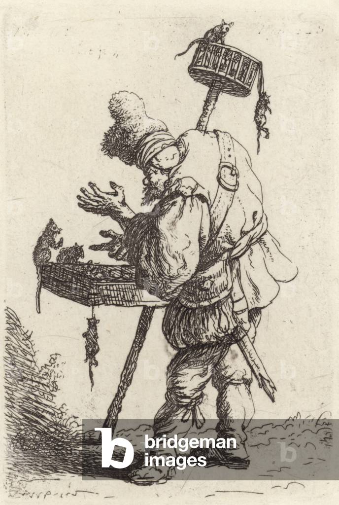 A travelling rat catcher with the tools of his trade (engraving)