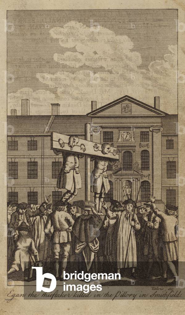 Egan the thieftaker killed in the pillory in Smithfield (engraving)