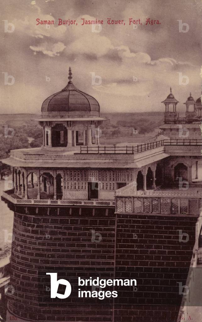 Saman Burjor, Jasmine Tower, Fort, Agra (b/w photo)
