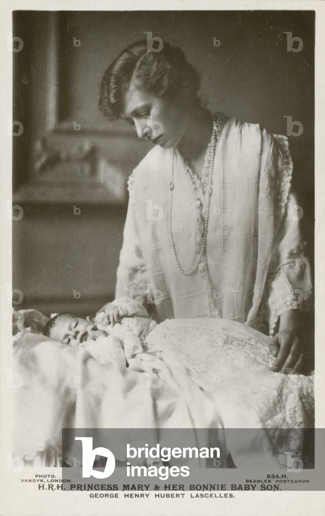 Princess Mary, Viscountess Lascelles, with her eldest son, George, 1923 (b/w photo)