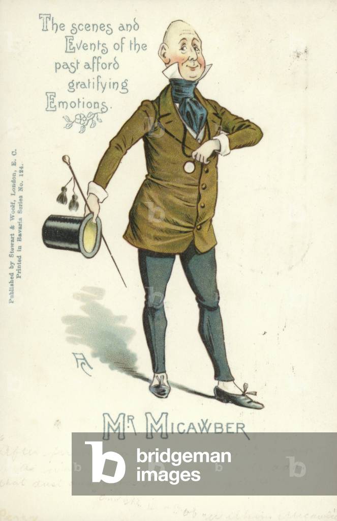 Mr Micawber, from David Copperfield, by Charles Dickens (colour litho)