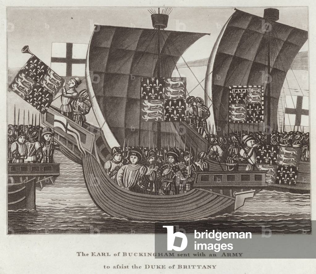 The Earl of Buckingham sent with an Army to assist the Duke of Brittany (engraving)