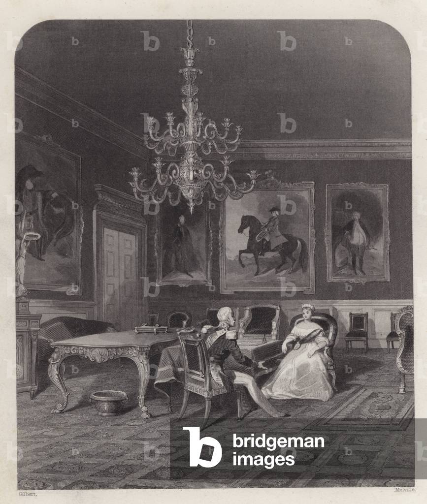 Queen Victoria giving an audience to an ambassador in the Royal Closet of St James's Palace, Westminster, London (engraving)