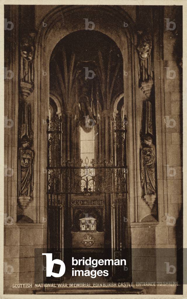 Scottish National War Memorial, Edinburgh Castle, Entrance to Shrine (b/w photo)