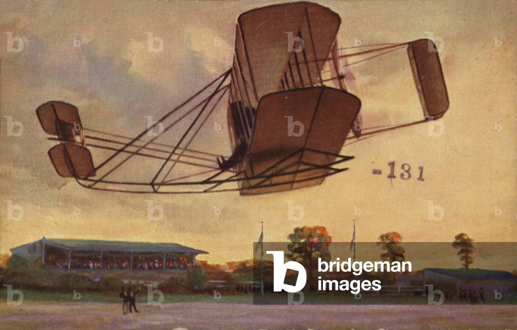 Wright biplane (colour litho)