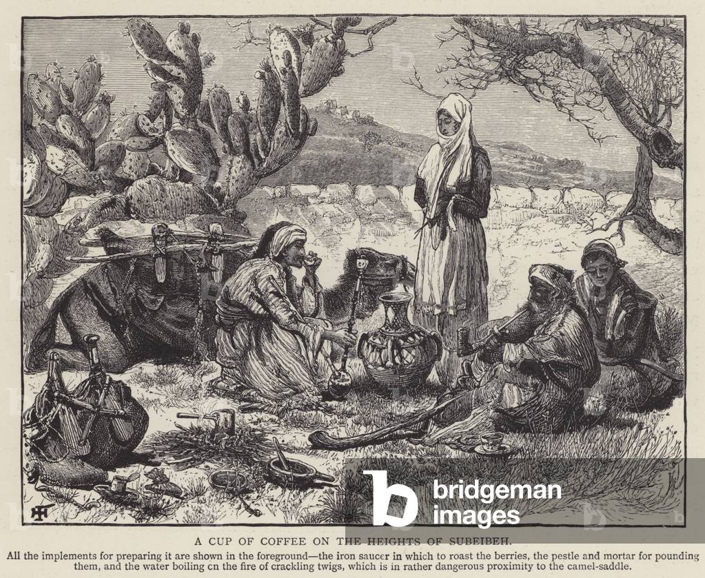 A cup of coffee on the heights of Subeibeh (engraving)