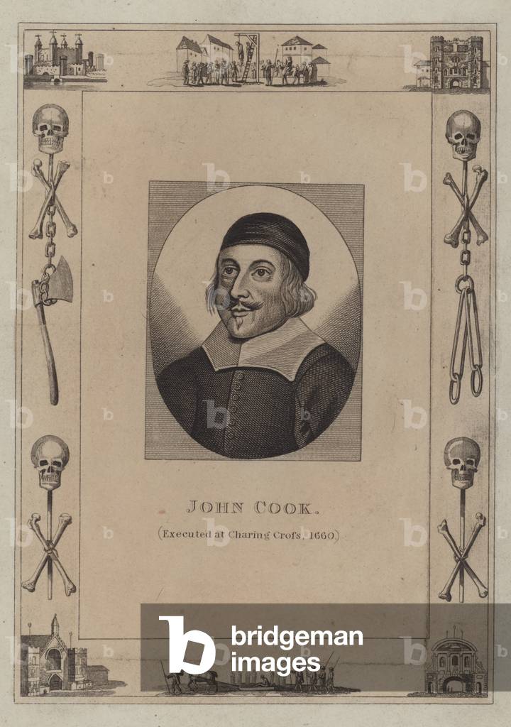 John Cook, executed at Charing Cross, 1660 (engraving)