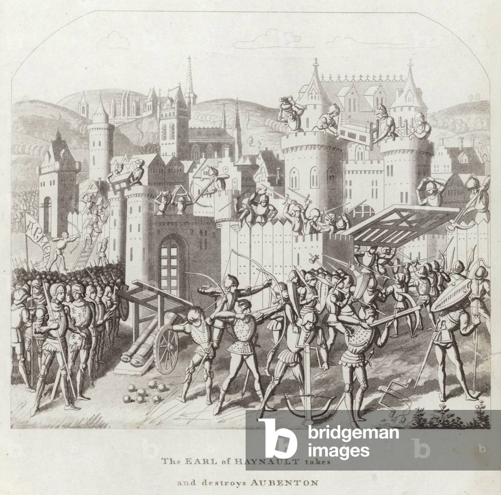 The Earl of Haynault takes and Destroys Aubenton (engraving)