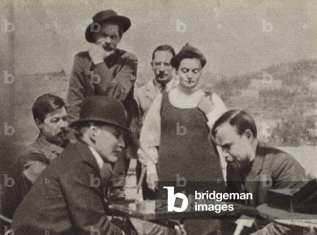 Lenin playing chess with A A Bogdanov during his visit to A M Gorky on Capri, Italy, 1908 (b/w photo)