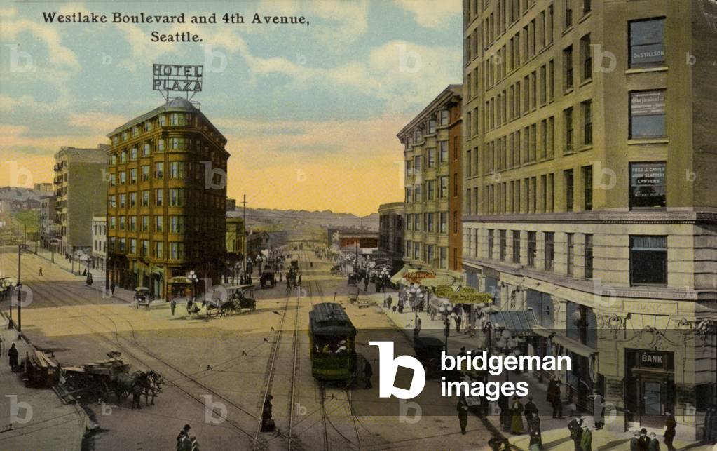 Westlake Boulevard and 4th Avenue, Seattle, Washington, USA (coloured photo)