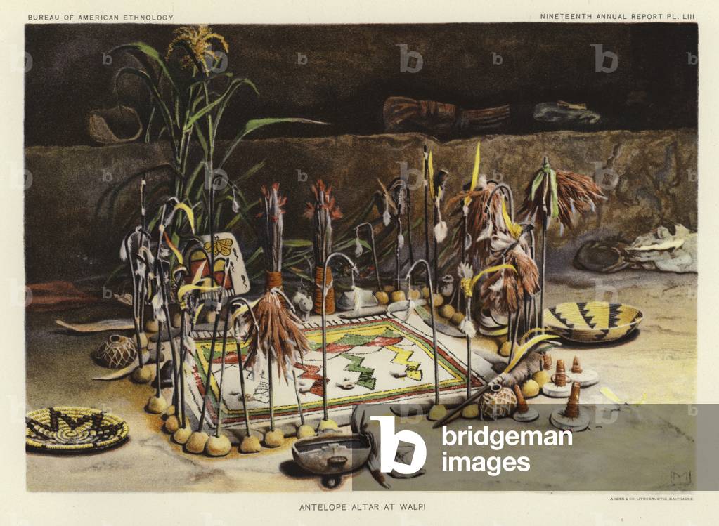 Antelope altar at Walpi (colour litho)