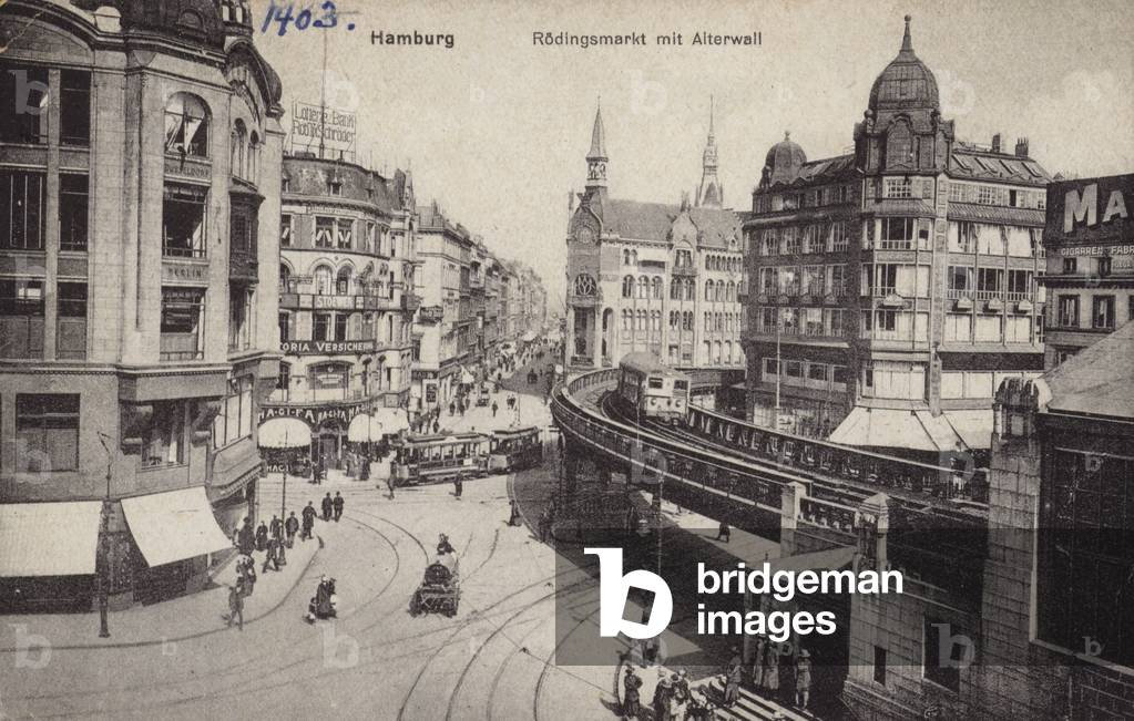 Postcard depicting the Rodingsmarkt (b/w photo)