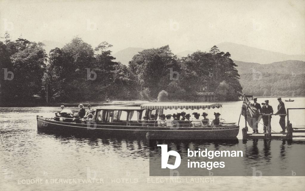 Lodore and Derwentwater Hotels electric launch (b/w photo)