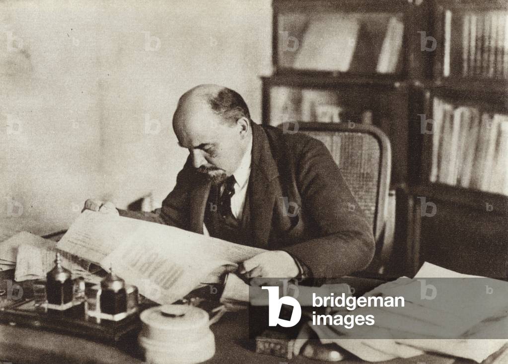 Lenin in his study in the Kremlin, Moscow, October 1918 (b/w photo)