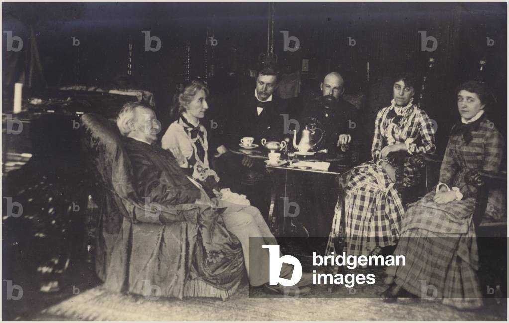 Portrait of Richard Wagner with friends and family (b/w photo)