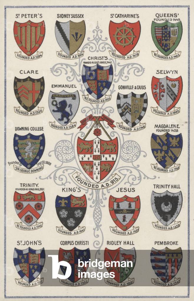 Arms of Cambridge University colleges (colour litho)