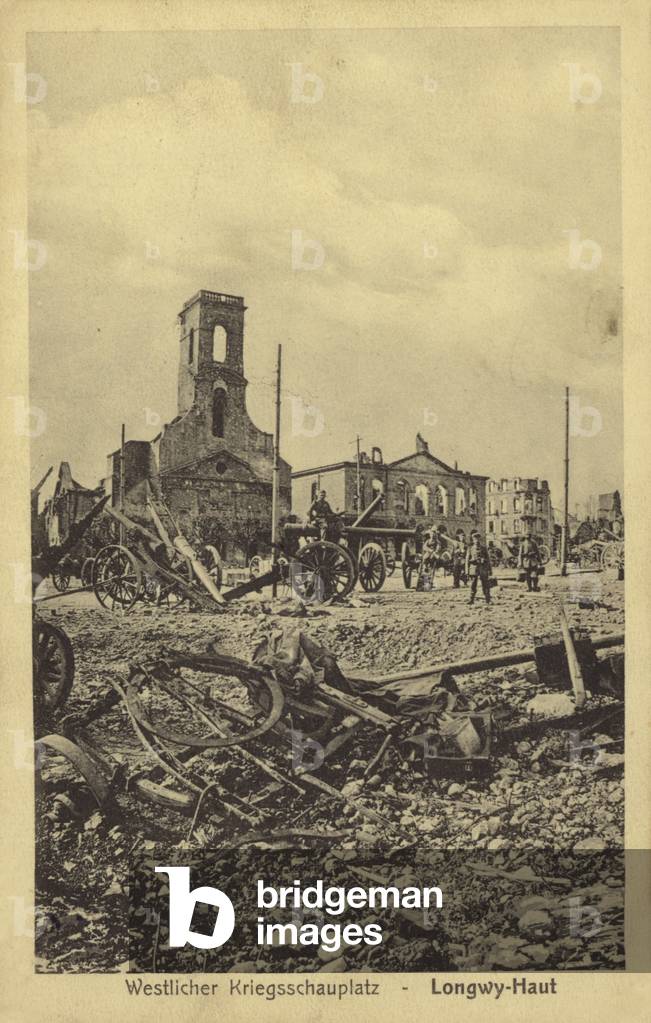 Ruins of Longwy-Haut, France, World War I (b/w photo)