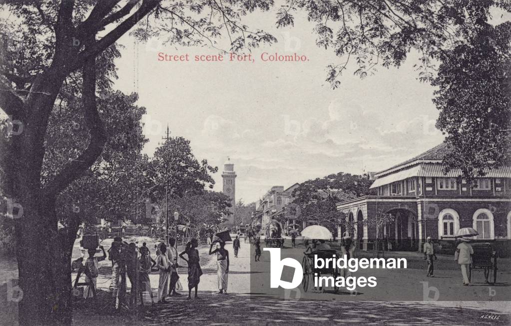 Street scene Fort, Colombo (b/w photo)