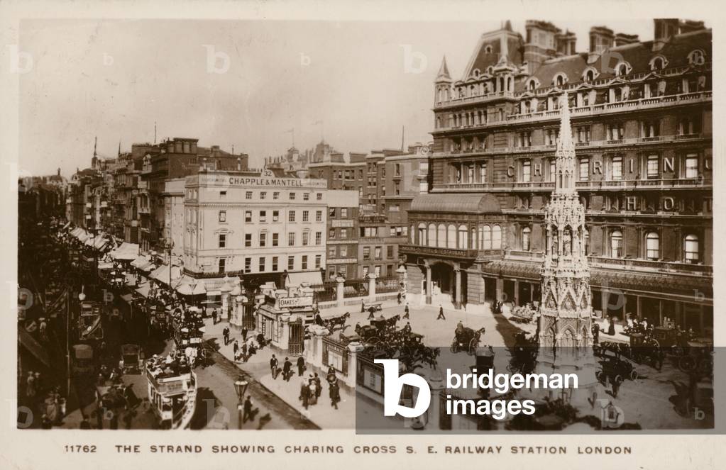 The Strand showing Charing Cross S. E. Railway Station London (b/w photo)