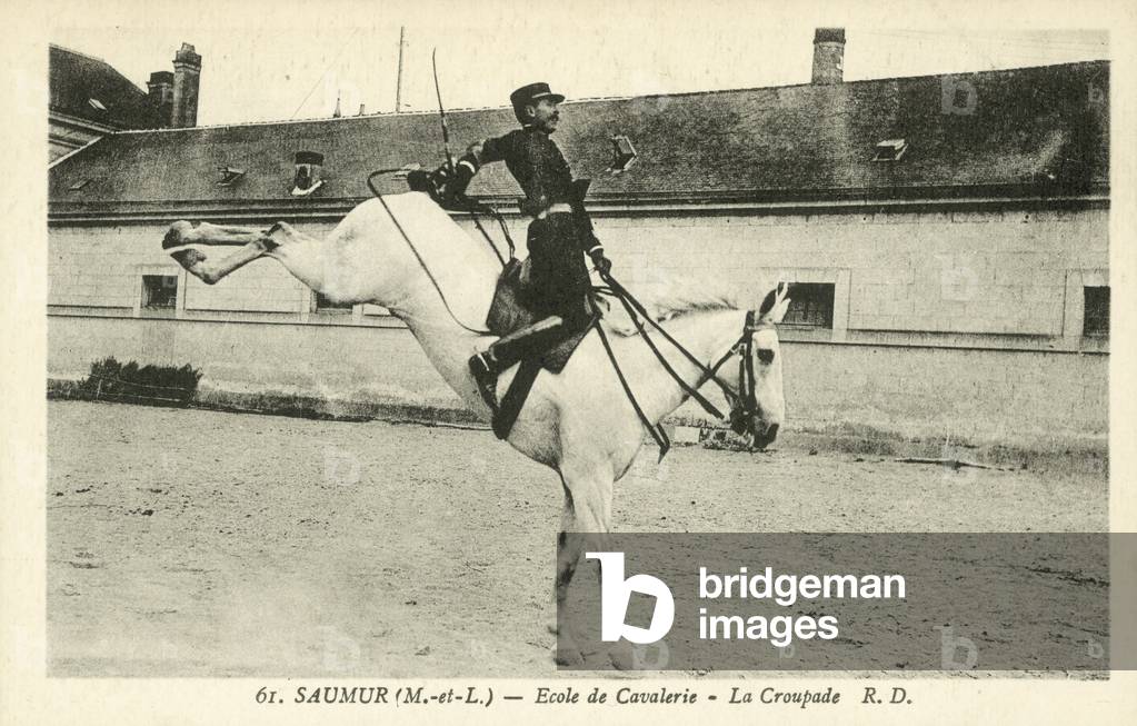 Saumur (Maine-et-Loire), Ecole de Cavalerie, La Croupade (b/w photo)