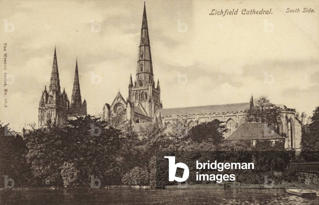 Lichfield Cathedral, South Side (b/w photo)