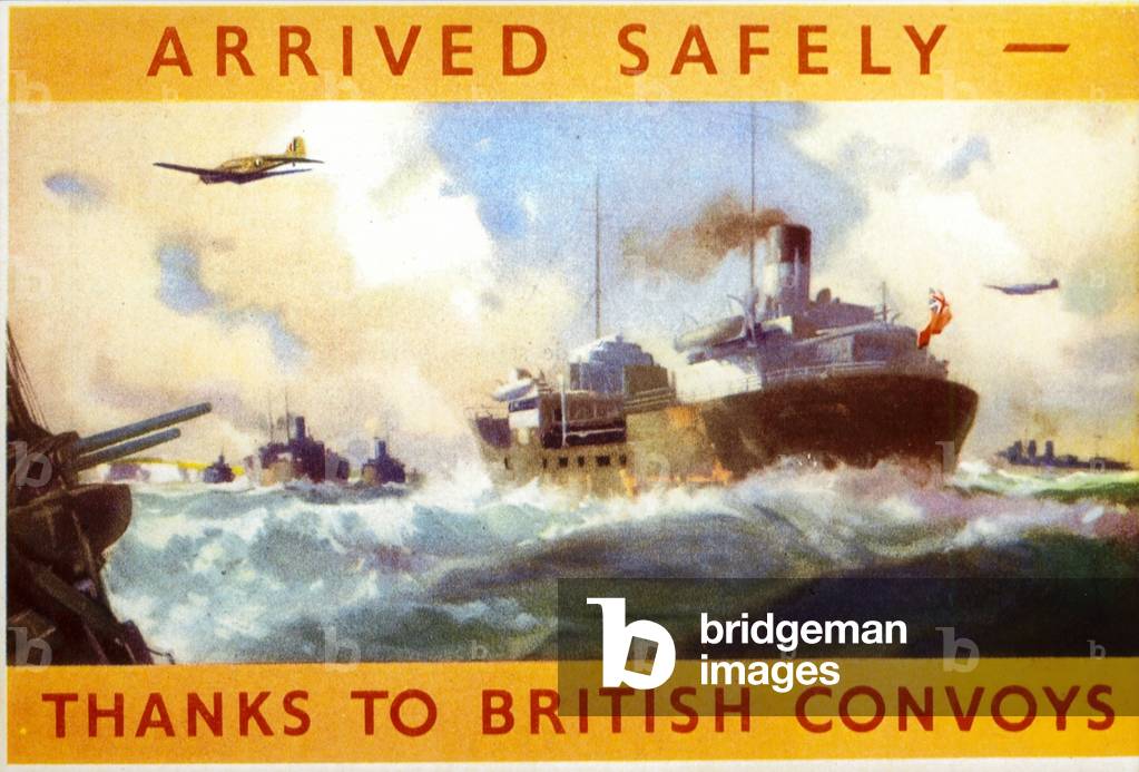 British convoy, World War II (colour litho)